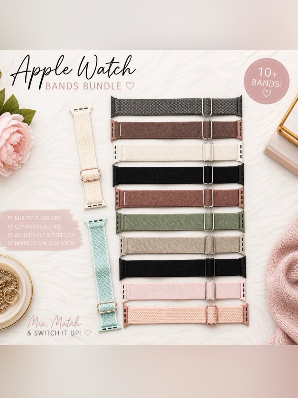 Apple Woven Watch Band Set — Black, Cream, Brown, Green, Pink, Gray, Mint